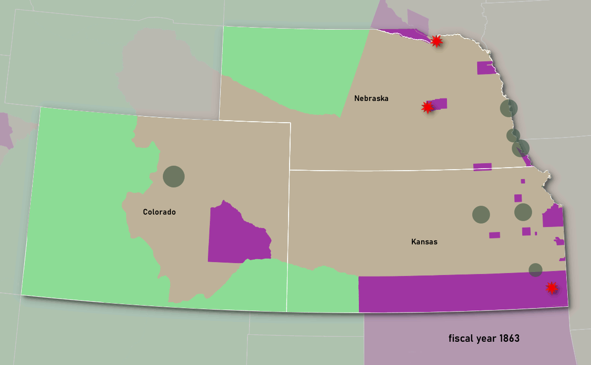 Homesteading and frontier clashes in Nebraska, Kansas, and Colorado, 1863-1891